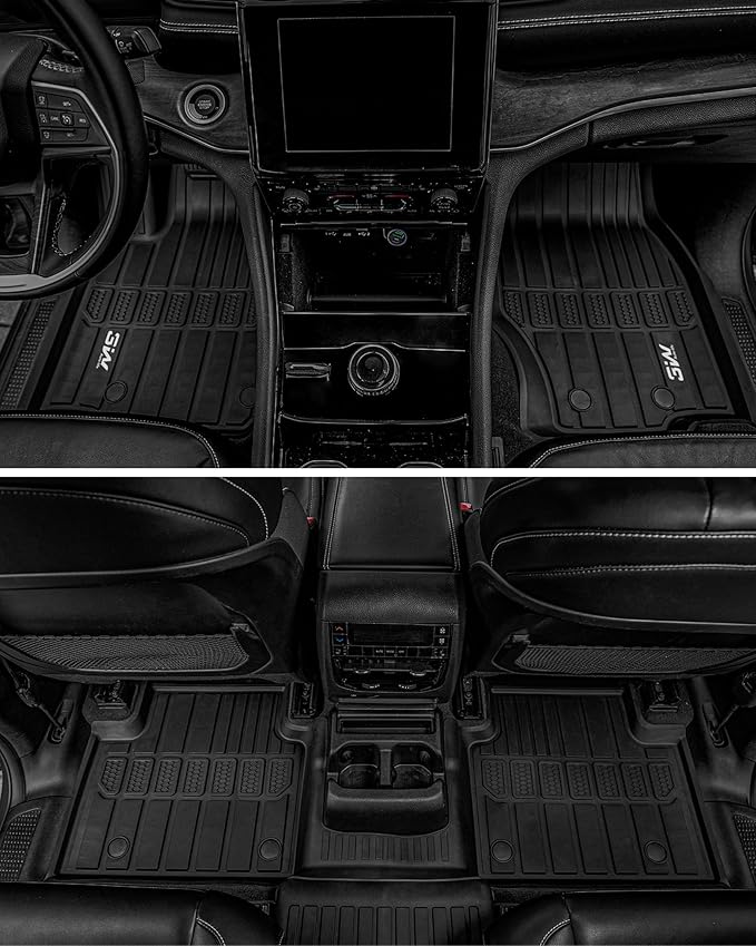 3W Floor Mats Fit for Jeep Grand Cherokee L 7 Seat 2021-2025 2026 All Weather TPE Custom Fit Floor Liner for 1-3 Rows Full Set Car Mats Black(NOT Fit for 6-Passenger)