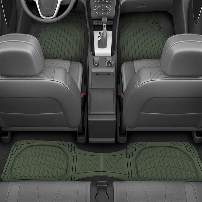 Motor Trend FlexTough LITE Rubber Car Mats Full Set - All Weather Floor Mats for Trucks, Cars & SUVs - Automotive Waterproof Green Car Floor Mats for Cars Interior Accessories Universal Trim-to-Fit