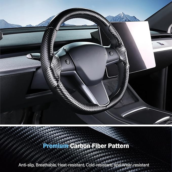 Steering Wheel Cover for Tesla Model 3 (2017-2023) / Model Y (2020-2024),Anti-Slip,Comfortable Grip, Breathable,Customized for Tesla Model 3/Y Accessories,Matte Black