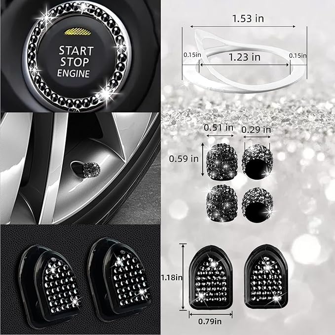 NBTEPEM 30 Pcs Black Bling Car Accessories Set for Women, Steering Wheel Cover Set, Bling Console Cover, Seat Belt Cushion, Shift Knob Cushion, Cup Holder Coaster, Rhinestone Car Hanging Accessories