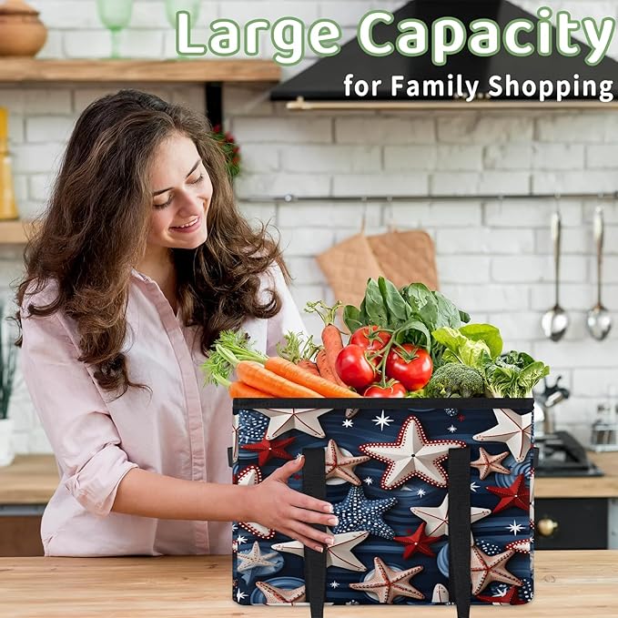 Reusable Grocery Bags Heavy Duty Shopping Bags Foldable Large Tote Bags with Long Handles & Hard Bottom