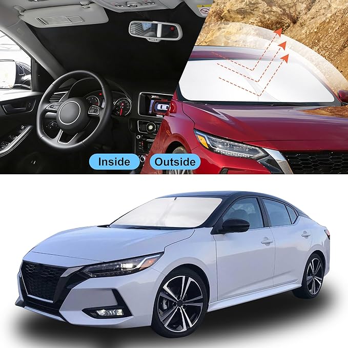 Front Windshield Sun Shade Foldable Car Front Window Sun Shade Windshield Shade Custom Fit for 2020-2025 2026 Nissan Sentra Block UV Rays Accessories Heat Keep Cooler