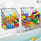 2 Pack Bath Toy Storage Organizer Basket, Large Metal Bathtub Toy Holder, Wall Mounted Hanging Shower Basket, Bath Toy Organi