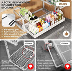 1 Pack-19"-32"W Expandable Under Sink Organizer With Upgrade Ball-Bearing Slide,2-Tier Pull Out Under Cabinet Organizer Heigh