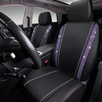 CAR PASS Leather Diamond Bling Car Seat Cover 2 Front Interior Sets, Waterproof Universal Shining Glitter Crystal Sparkle Fit for 95% Automotive Truck SUV Cute Women Girl, Black Purple Rhinestone