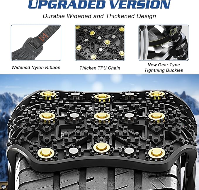 LILYPELLE Upgraded Snow Chains 10 Pack, Tire Chains for Cars/SUVs/Pickup Trucks, Emergency Anti Slip Tire Traction Chains for