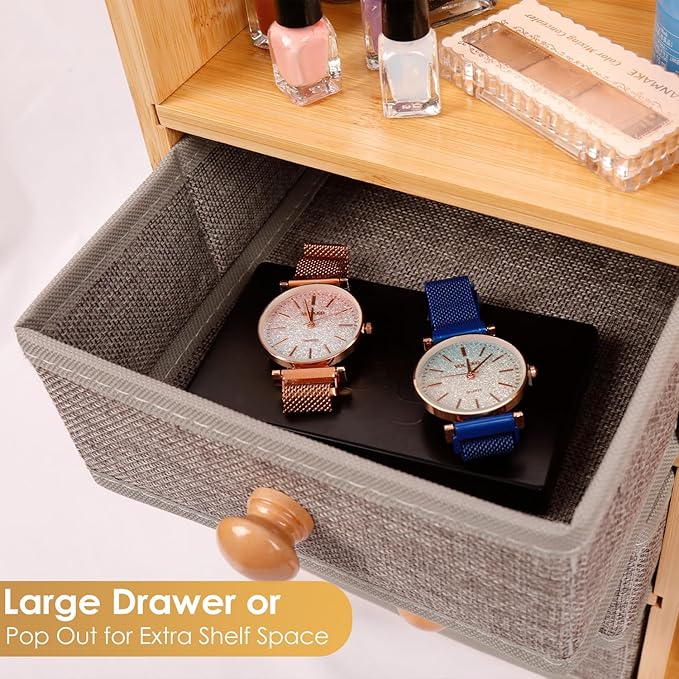 Large Makeup Organizer For Vanity, Large Capacity 3 Tiers Bamboo Bathroom Counter Organizers and Storage, Countertop Makeup B