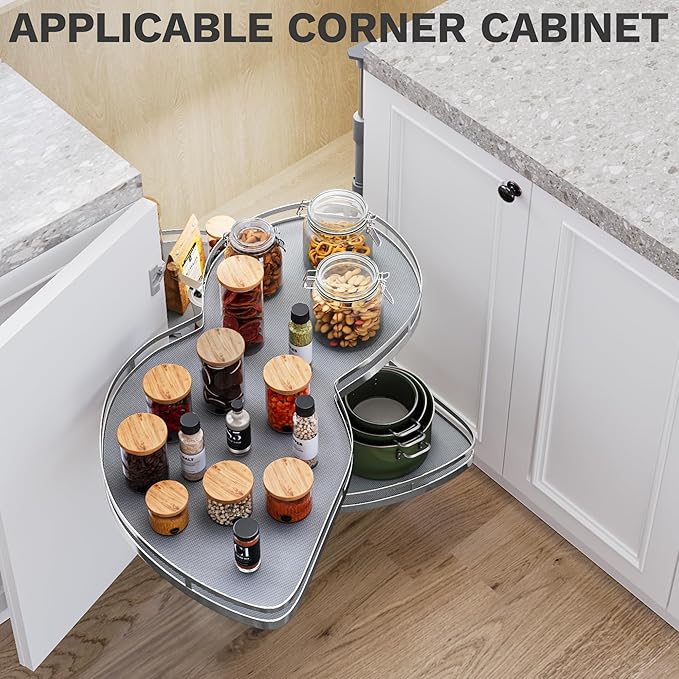 DWVO Corner Cabinet Pull-Out Organizer, 2-Tier Blind Corner Shelf with 270° Swing-Out Tray, Left Swing, Heavy-Duty Chrome Pla