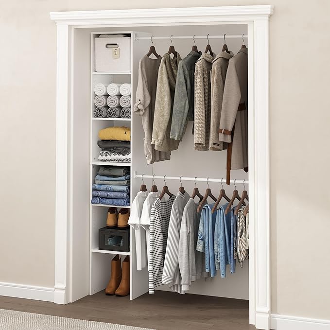 Furinno FANO Closet Organizers and Storage, Closet Storage Organizer with 2 Hanging Bars, Wardrobe Closet Shelf Towers, for W
