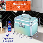 Adazzo Lockable Medicine Storage Box - Turquoise Cabinet Med Lock Organizer, 10 x 7 x 9 Inches Safe Med Case with Lock for Ho