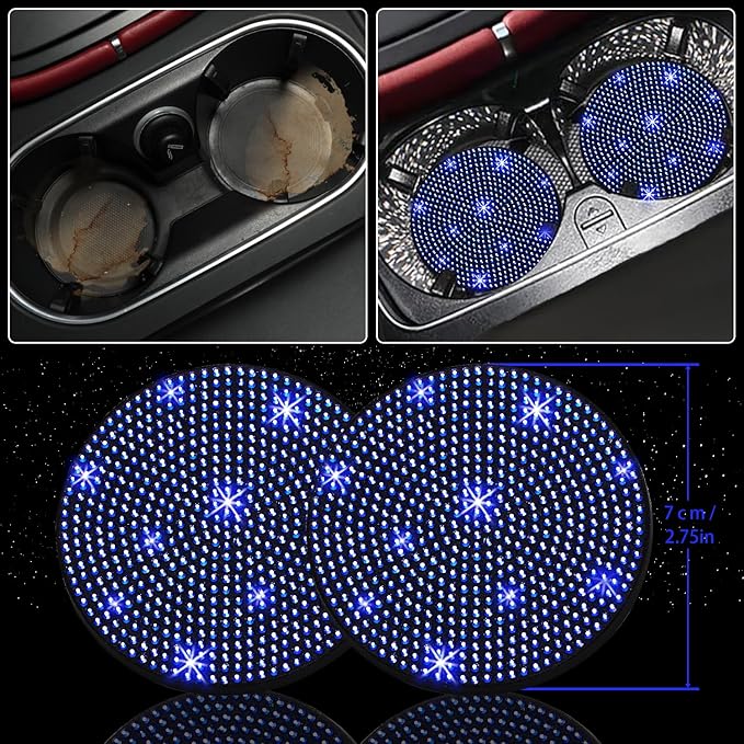 NBTEPEM 27 PCs Blue Bling Car Accessories Set for Women, Steering Wheel Covers Universal Fit 15 Inch, Bling License Plate Frame, Bling Phone Holder, Bling Car Coasters (Blue Diamond)