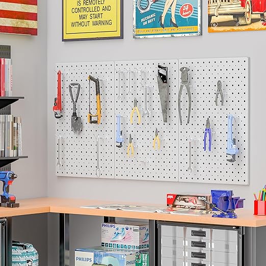 Pegboard Smith Metal Pegboard Panels, 16" x 12" Heavy-Duty Steel Wall Peg Boards for Garage Tool Storage, Pegboard Organizer 