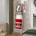 Hzuaneri Blanket Ladder for Living Room, Decorative Quilt Rack with 4 Removable Hooks, 6-Tier Farmhouse Ladder Holder Shelf O
