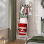 Hzuaneri Blanket Ladder for Living Room, Decorative Quilt Rack with 4 Removable Hooks, 6-Tier Farmhouse Ladder Holder Shelf O