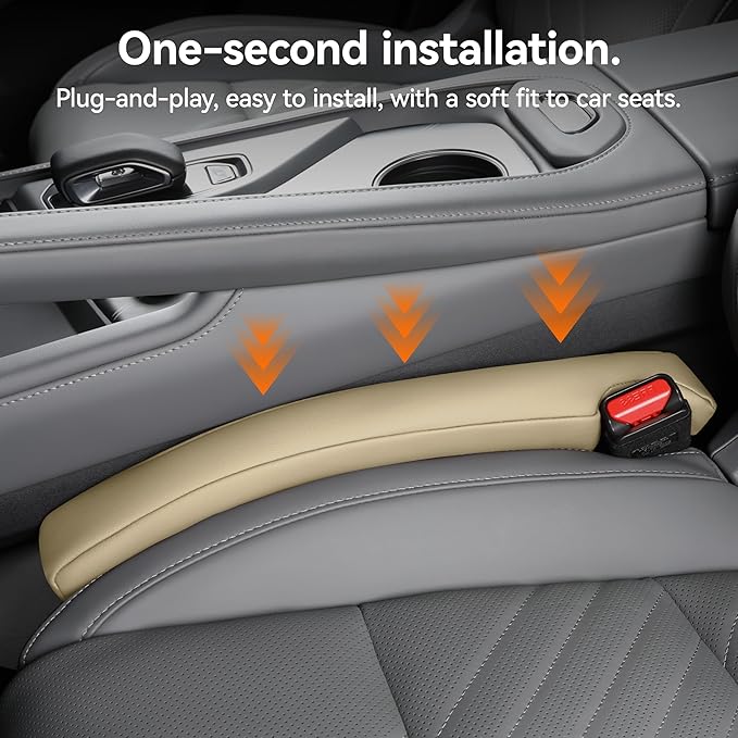 2PCS Leather Car Seat Gap Filler organizer,Gap plug box for car seat space,fill between gap strip,Fits gaps 3.5-6cm(1.4-2.4 in) wide(Beige)
