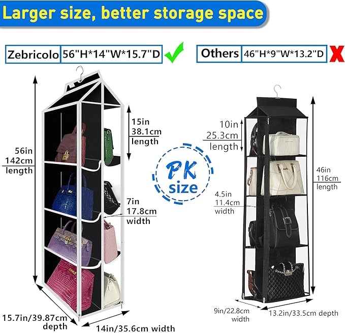 Purse Organizer for Closet, with Zippered-Dustproof, Purse Organizer, Designed for Oversized Wallets & Holds 8-16 Purses, org