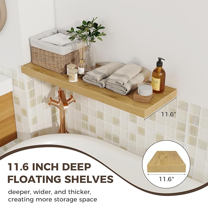 Fun Memories Deep Floating Shelves, 36" W x 12" D Wood Floating Shelves for Wall, 2 Pack Extra Deeper & Thicker Wall Mounted 