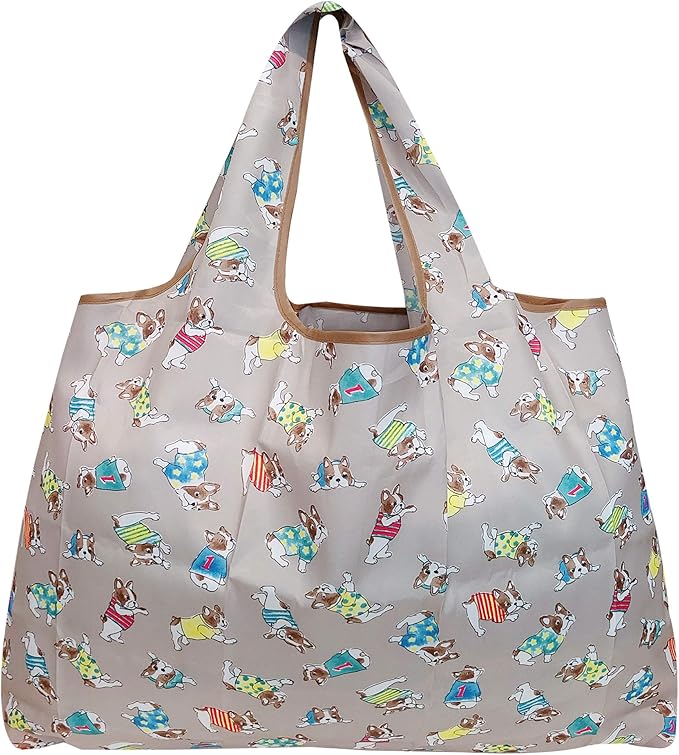 allydrew Large Foldable Tote Nylon Reusable Grocery Bags, 5 Pack