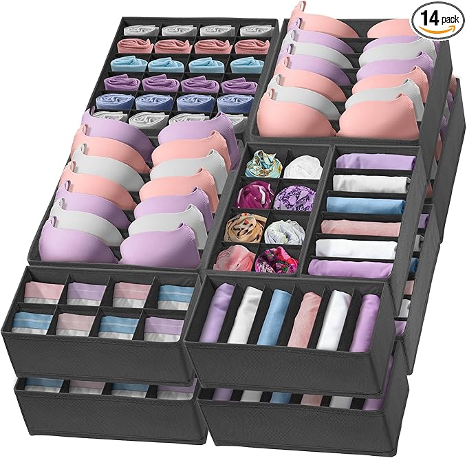 Reli. Sock Organizer (14 Pack) | 132 Cell Underwear Organizer | Drawer Dividers for Underwear, Sock, Tie, Bras, Clothing, Bab