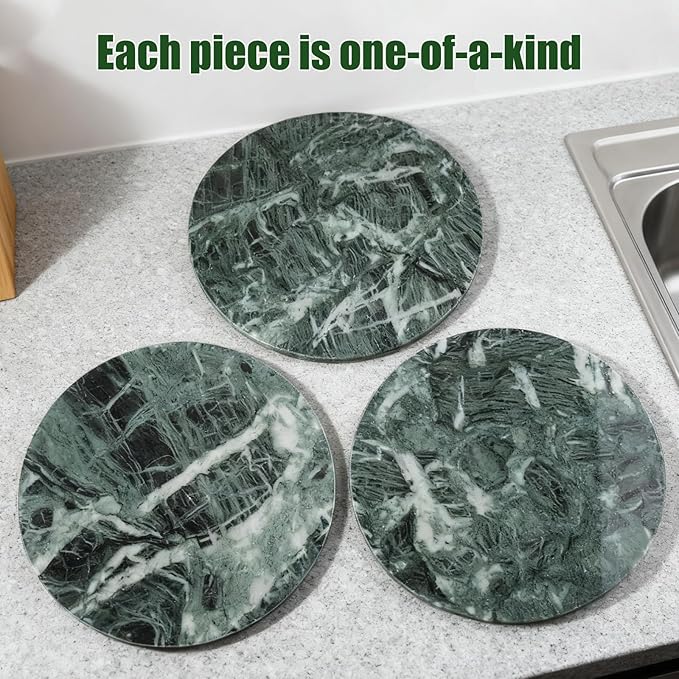 12" Marble Lazy Susan Turntable - 100% Natural Stone Round Serving Tray with Silent Spinning, Revolving Cake Stand & Cheese B
