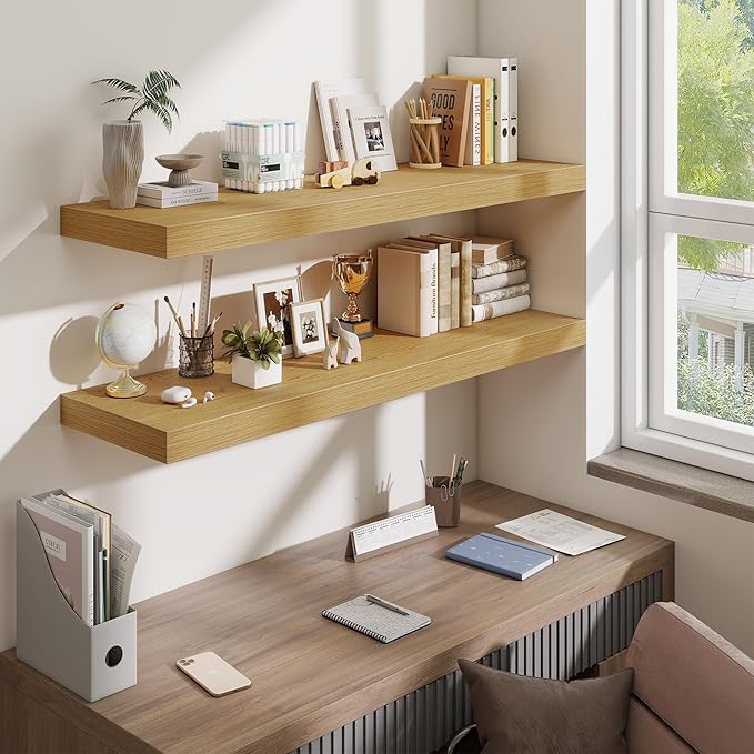 Fun Memories 48 Inch Floating Shelves for Wall - 12 Inch Deep Fireplace Mantel Shelf - Wood Floating Shelf for Wall - Large S