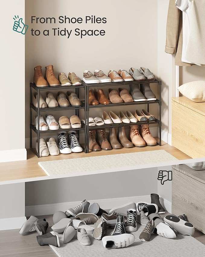 SONGMICS Shoe Rack, 3-Tier Shoe Organizer, Metal Storage Shelf, Upright or Upside Down, for 4-8 Pairs, Stackable, for Entrywa