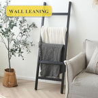 FUIN 57in Wall Mounted Wooden Blanket Ladder Living Room Decorative Farmhouse Quilt Display Holder Rustic Wood Towel Rack for