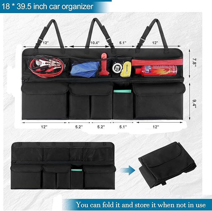 Car Trunk Organizer, Upgraded Version Expand Space Hanging Trunk Organizer with Adjustable Straps, Collapsible Waterproof Suv T