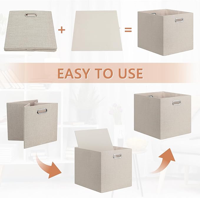 Posprica 13x15x13in Collapsible Storage Bins, Fabric Foldable Cube Storage Boxes, Decorative Storage Baskets Organizer for IK
