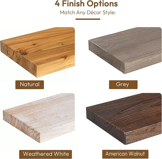 Vivelove Elm Floating Shelves for Wall Solid Wood, 24 Inches Long Rustic Wall Shelf with Invisible Bracket for Living Room Be
