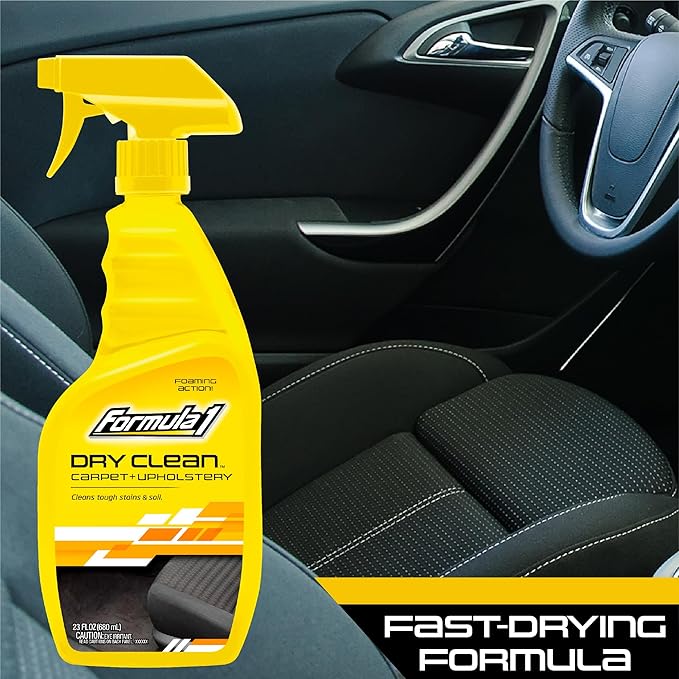 Formula 1 Dry Clean Carpet & Upholstery Cleaner - Stain Remover Spray for Car Seats & Floor Mats, Odor Eliminator for Interio