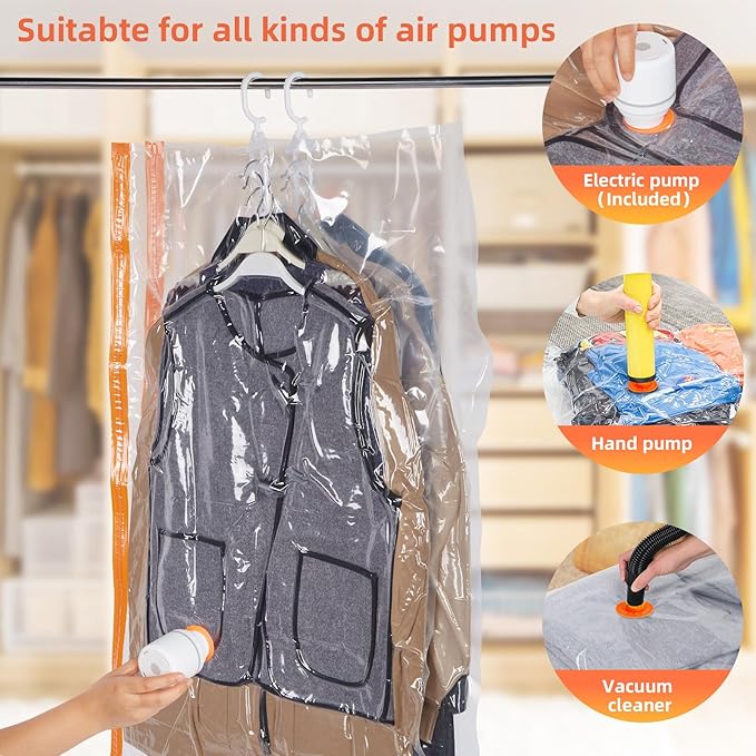 AGPTEK 6-Pack Hanging Vacuum Storage Bags for Clothes, Suits, Dresses & Jackets (3 Jumbo,3 Large) with Electric Pump - Space 