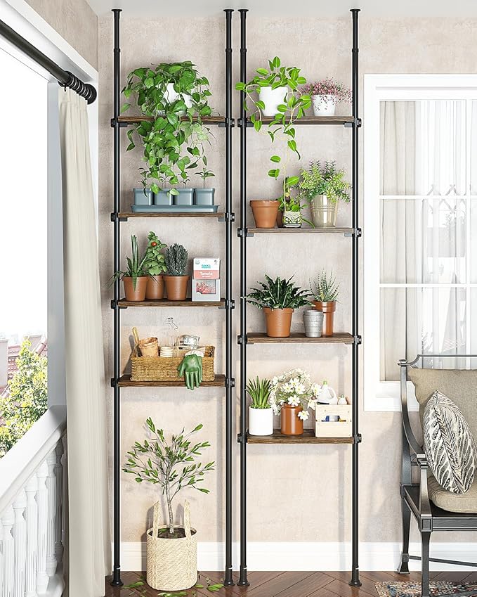 ALLZONE Adjustable Tall Narrow Bookshelf for Bedroom, 4-Tier Ladder Bookcase for Small Spaces, Tension Mount Tall Skinny Book