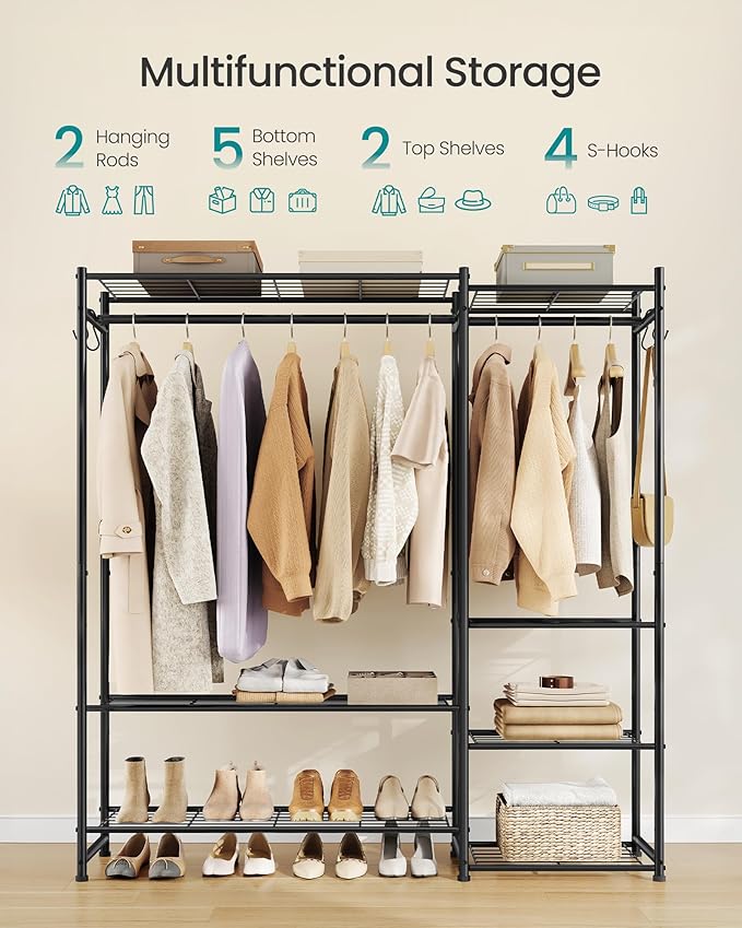 SONGMICS Portable Closet Wardrobe, Clothes Rack, Closet Organizers and Storage, Freestanding Clothing Rack with 7 Shelves, 2 