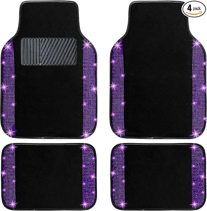NBTEPEM Purple Violet Bling Car Floor Mats Full Set, Universal Fit Most Cars,SUV, Trucks, 4 pcs Sparkle Glitter Diamond Carpet for Women Girls with Anti-Slip Pad (Purple Violet Diamond)