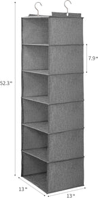 Large Hanging Sweater Organizer for Closet,Collapsible 6-Shelf Hanging Closet Shelves with Drawers, Washable (Grey-6 Shelf-2 
