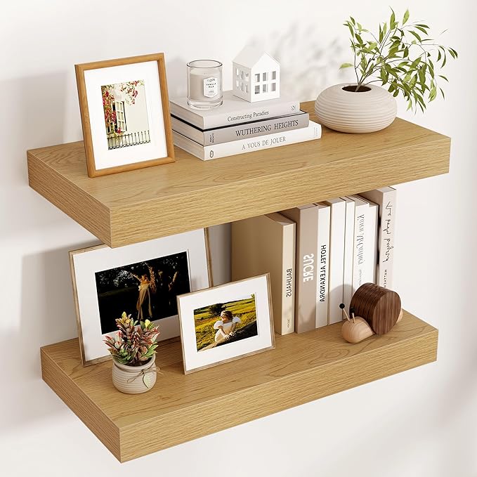 Floating Shelves for Wall, 24 Inch Wide x 12 Inch Deep Floating Shelves, Long Wood Floating Wall Shelf Shelves for Living Roo