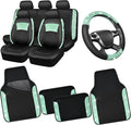 CAR PASS Universal Mint Leather Lace Car Seat Covers Full Set for Women Girls, Waterproof Car Floor Mats Carpet, Glitter Stee