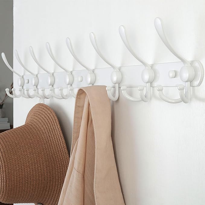 Dseap Coat Rack Wall Mount - 29.5” Long 8-Tri-Hooks Heavy Duty Coat Hanger Rail Wall Hooks for Hanging Coats Hats Clothing Cl