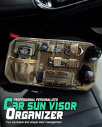 LIVANS Tactical Car Sun Visor Organizer, Automotive Semi-Rigid MOLLE Panel with Zipper Storage Pouch & Glasses Clip, Universal Fit for Trucks, SUVs, Jeeps & Patrol Vehicles (Khaki)