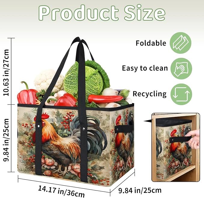 Reusable Grocery Bags Heavy Duty Shopping Bags Foldable Large Tote Bags with Long Handles & Hard Bottom