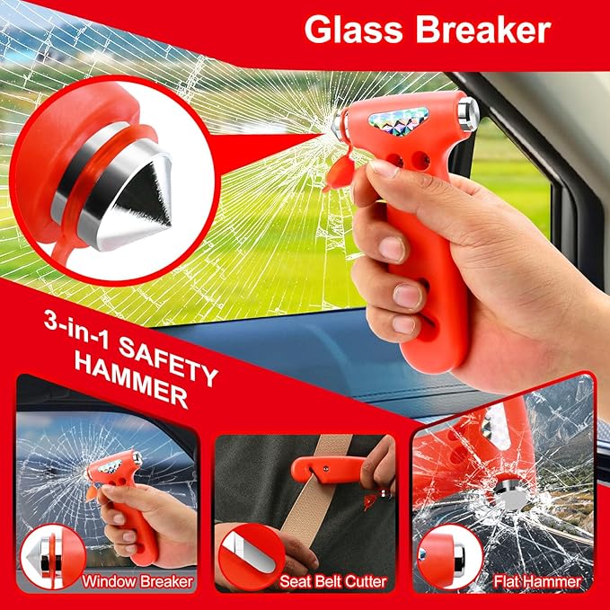 Car Window Breaker, Safety Hammer - 3 in 1 Escape Tools, Window Breaker Seatbelt Cutter, Roadside Emergency Kit with Light Re