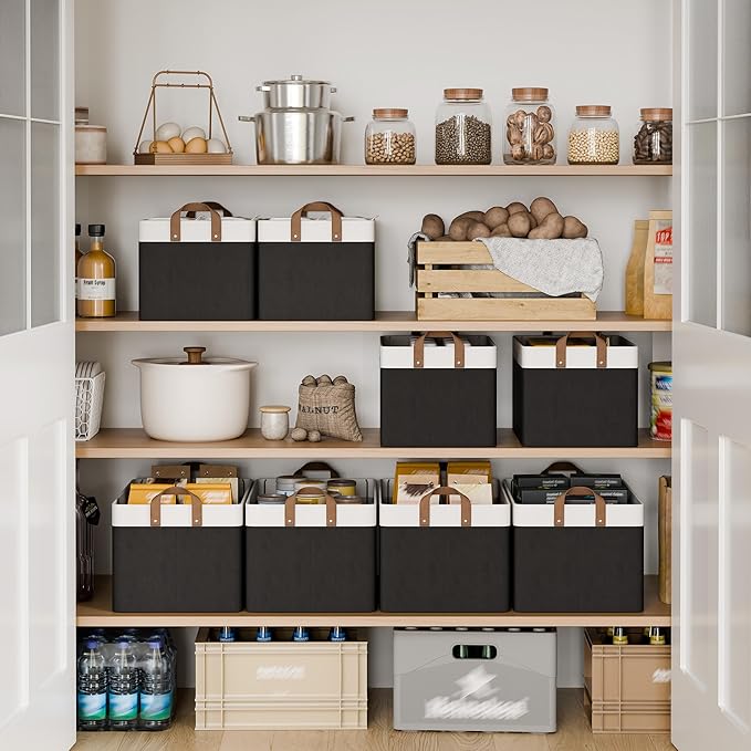 StorageWorks Storage Bins, Fabric Storage Bins for Shelves, Large Storage Baskets with Metal Frame, Closet Baskets and Bins w