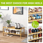 BMOSU 2-Tier Bamboo Shoe Rack Premium Stackable Shoe Shelf Storage Organizer for Hallway Closet Living Room Entryway Organize
