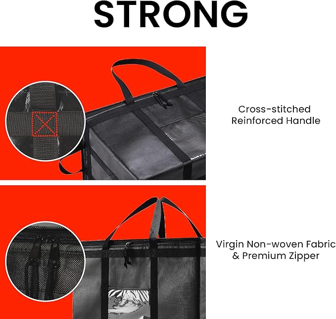 NZ home Insulated Bags for Food Delivery (3XL) Grocery Shopping Cooler Bag, Pizza Delivery, Hot & Cold Catering Tote, Reusable, Foldable & Heavy Duty (10 Pack, Black)