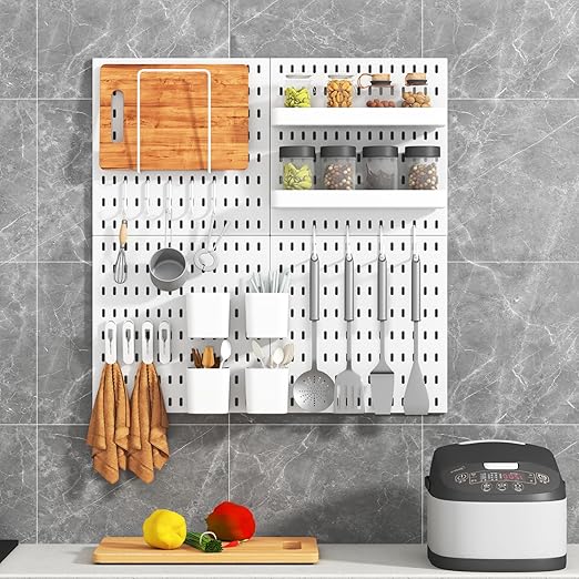 Pegboard Combination Kit, 4 Peg Boards White Pegboard for Walls, Office Wall Organizer, Gaming Room Wall, Nursery Storage, 22
