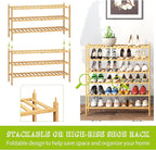BMOSU 3-Tier Bamboo Extended Shoe Rack Premium Stackable Shoe Shelf Storage Organizer for Hallway Closet Living Room Entryway