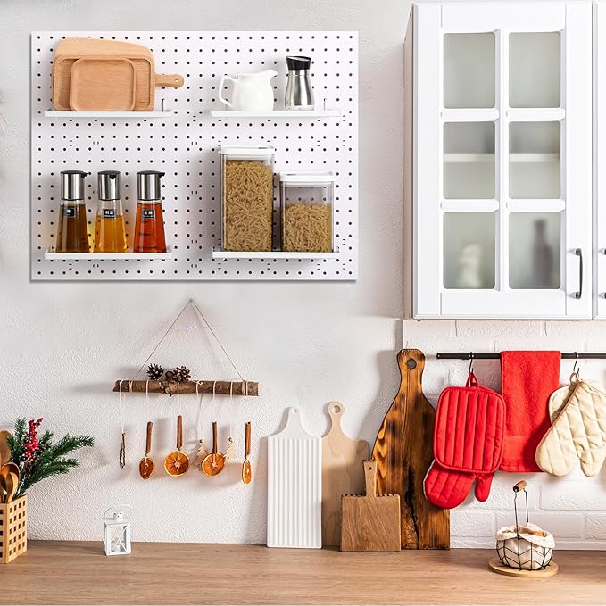 Lineshading 4 Pcs Pegboard Shelves, 10 x 4 Inch Metal Shelf Brackets Pegboard Tray Accessories Wall Organizer for Craft Room 