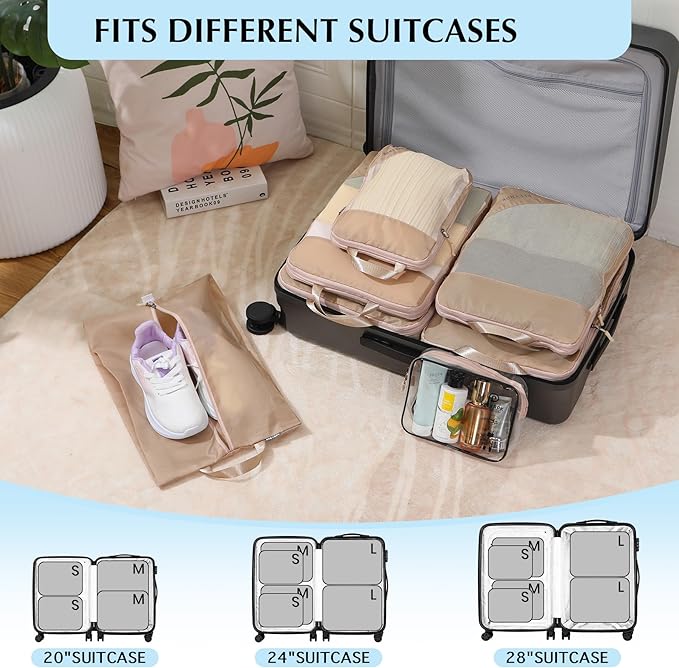 PFEYRPK Lightweight Compression Packing Cubes for Suitcases, Compressible Expandable Travel Packing Organizer with Clear Toil