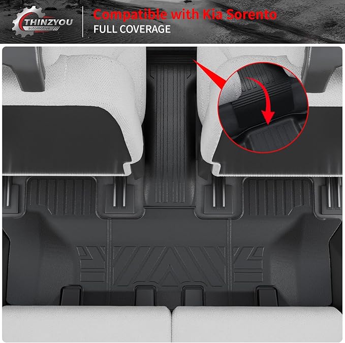 Floor Mats Compatible with 2021-2025 2026 Kia Sorento 6&7 Passenger Cargo Mat TPE Back Seat Cover Protector 2024 Sorento Accessories (Fit 6&7 Seats,Trunk Mat with Backrest Mats+Floor Mats)